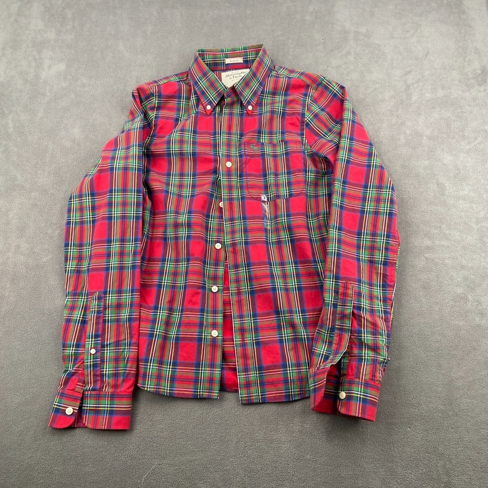 Abercrombie &‎ Fitch Muscle Shirt Mens XL Multi Plaid Classic Collar Button Down